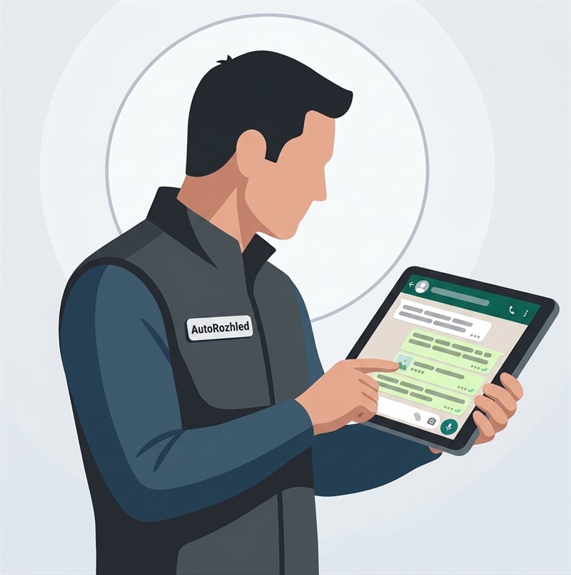 Ilustrace: technik odpovídá klientovi na WhatsApp